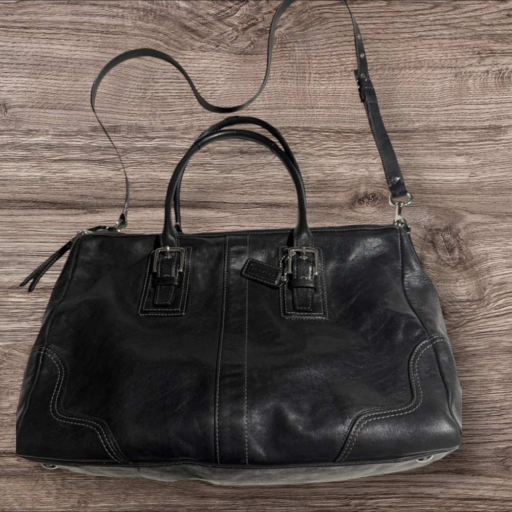 Coach Black Leather Bag with Buckle Detail